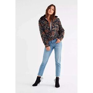 BLANK NYC Floral Tapestry Jacket Sherpa Collar Patch Detail Zip Size S Boho Moto